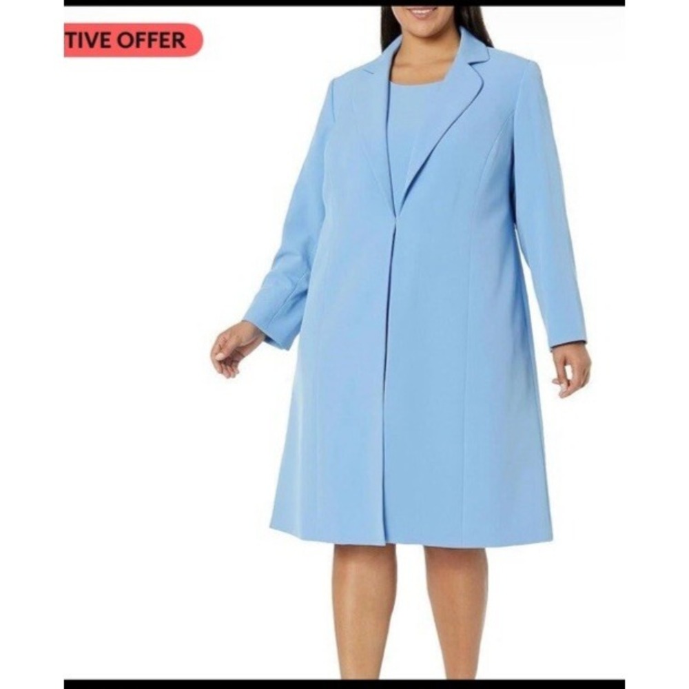 Le Suit Woman 24W Blue Chambray Crepe Dress‎ Suit Long Jacket Career Wedding NWT - Picture 4 of 16